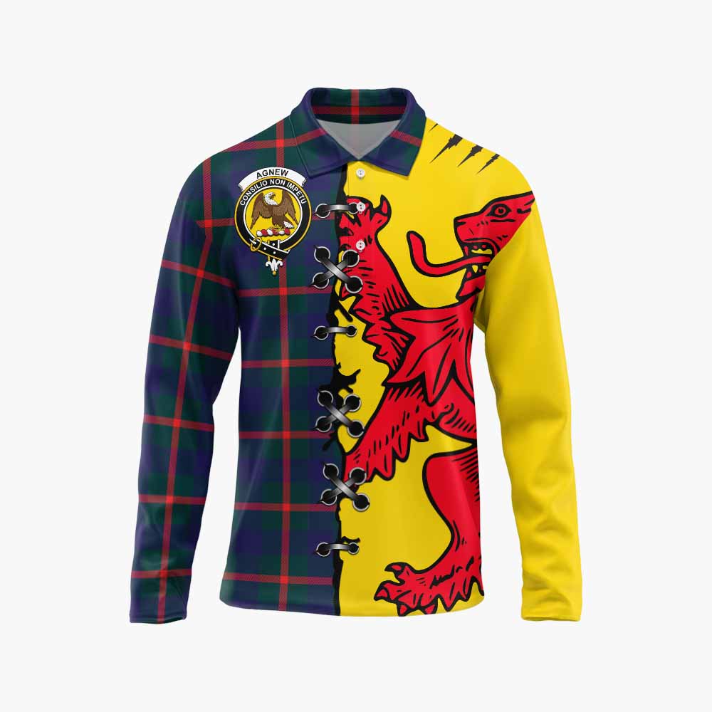Agnew Tartan Family Crest Long Sleeve Polo Shirt Lion Rampant Honor - Tartan Vibes Clothing