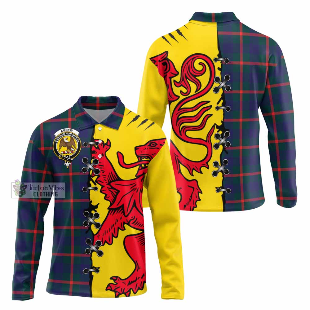Agnew Tartan Family Crest Long Sleeve Polo Shirt Lion Rampant Honor - Tartan Vibes Clothing