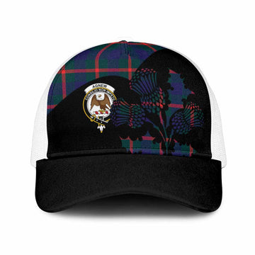 Agnew Tartan Family Crest Mesh Trucker Cap Scotland Thistle Floral Flag Style