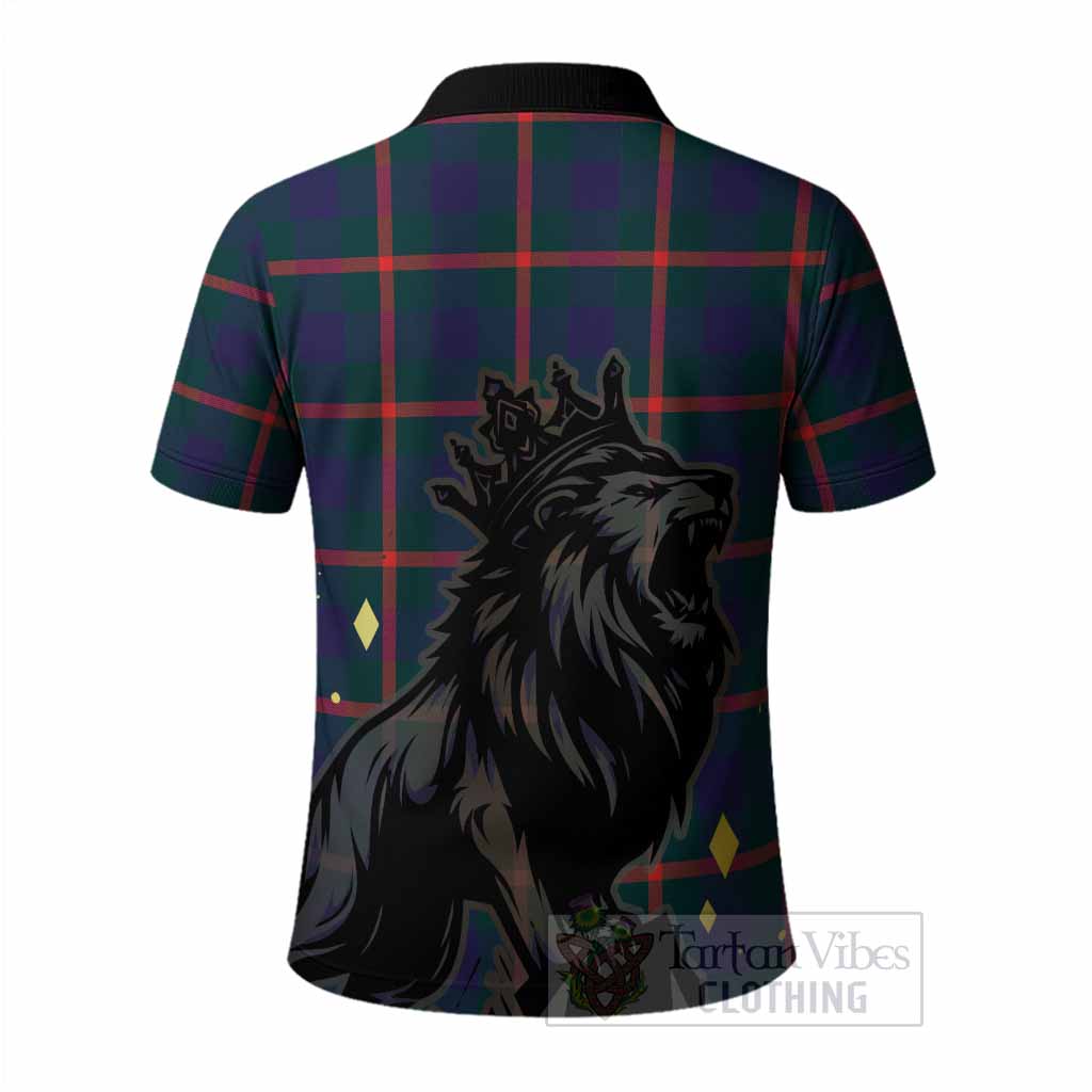 Agnew Tartan Family Crest Polo Shirt Crowned Lion Roaring