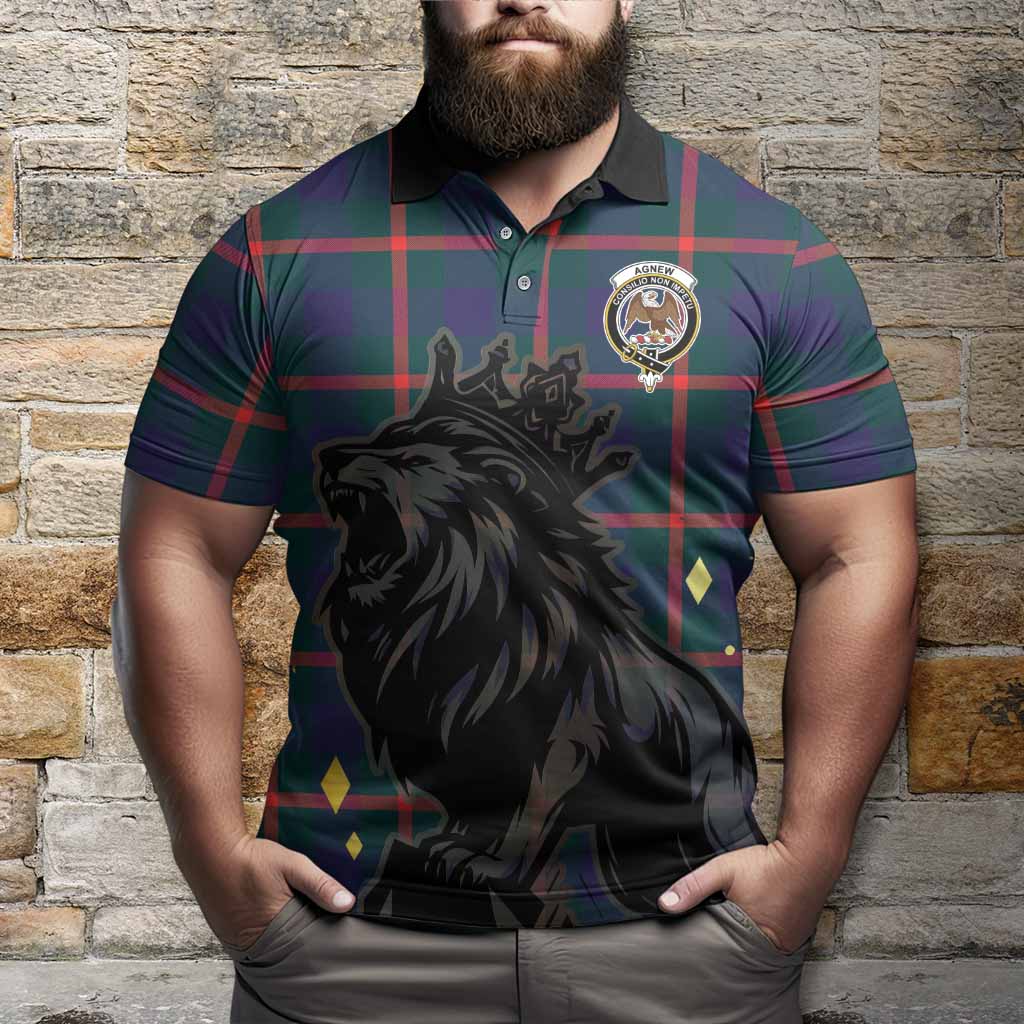 Agnew Tartan Family Crest Polo Shirt Crowned Lion Roaring