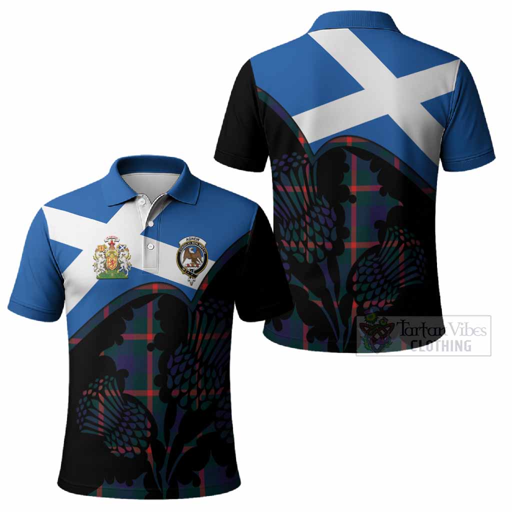Agnew Tartan Family Crest Polo Shirt Scotland Thistle Floral Flag Style