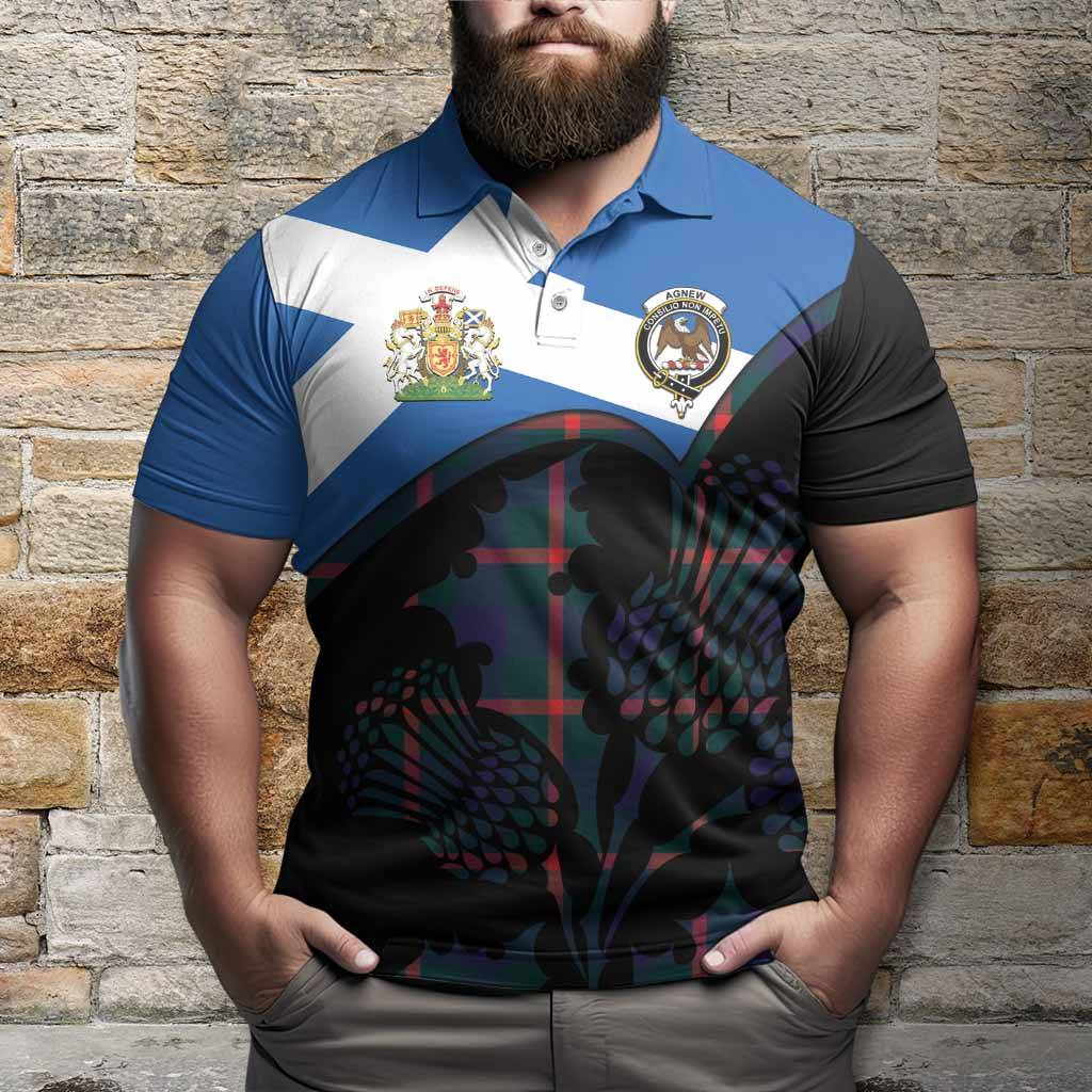 Agnew Tartan Family Crest Polo Shirt Scotland Thistle Floral Flag Style