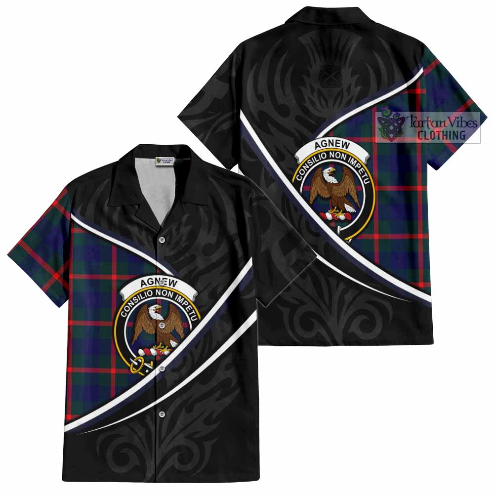 Agnew Tartan Family Crest Short Sleeve Button Shirt Celtic Scottish Thistle Floral - Tartan Vibes Clothing