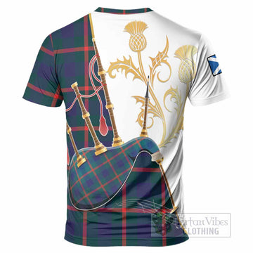 Agnew Tartan Family Crest T-Shirt Bagpipes with Scottish Thistle