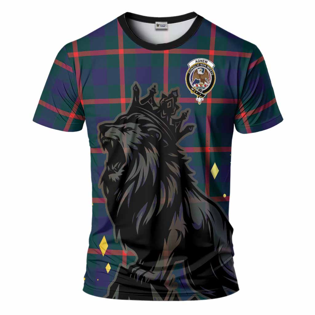 Agnew Tartan Family Crest T-Shirt Crowned Lion Roaring