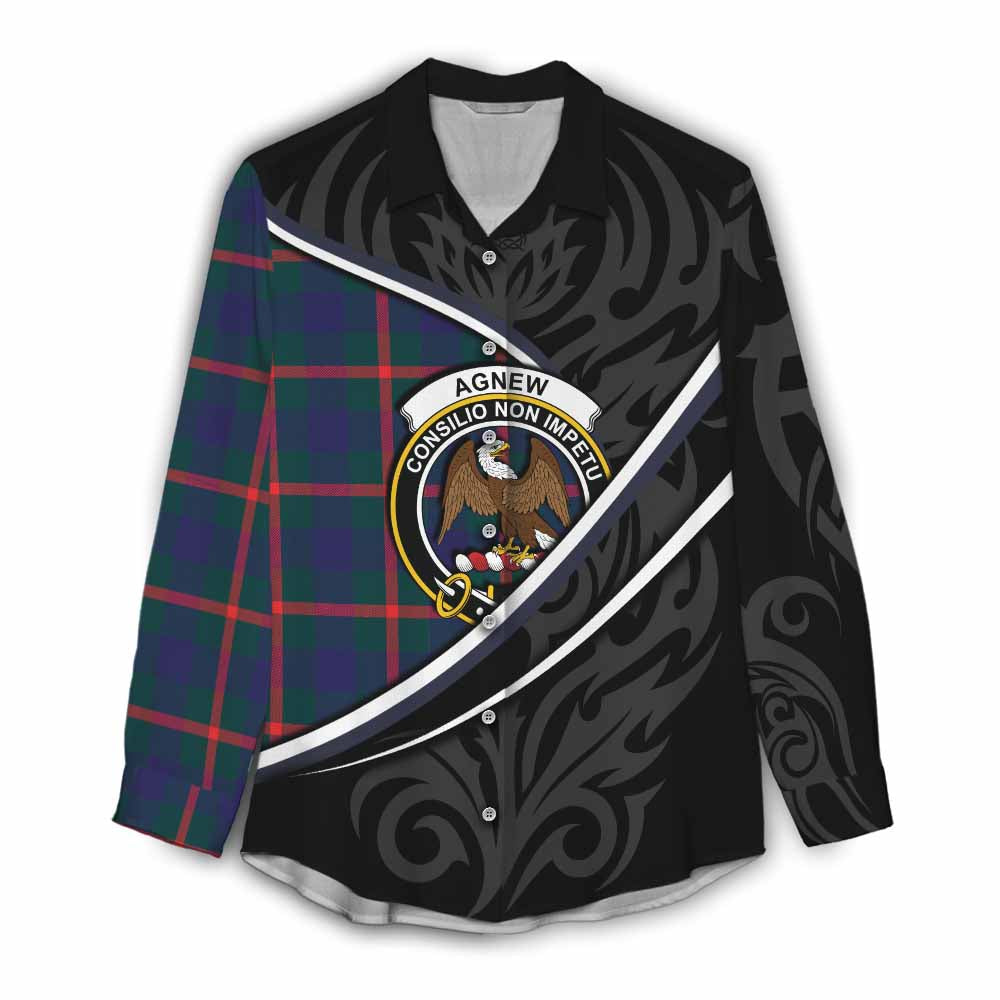 Agnew Tartan Family Crest Women Casual Shirt Celtic Scottish Thistle Floral - Tartan Vibes Clothing