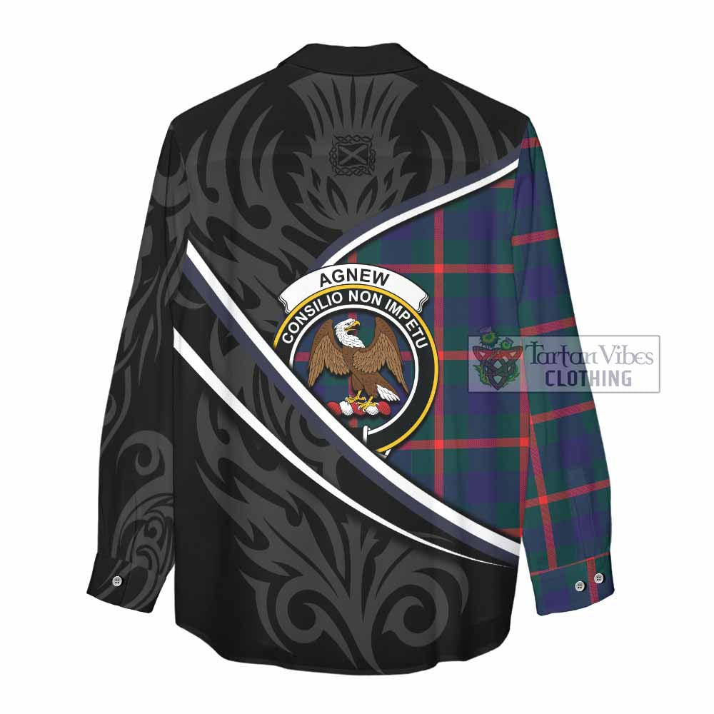 Agnew Tartan Family Crest Women Casual Shirt Celtic Scottish Thistle Floral - Tartan Vibes Clothing