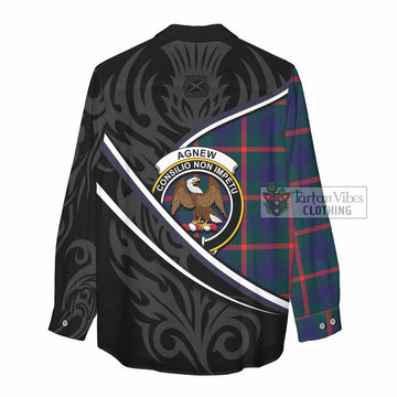 Agnew Tartan Family Crest Women Casual Shirt Celtic Scottish Thistle Floral