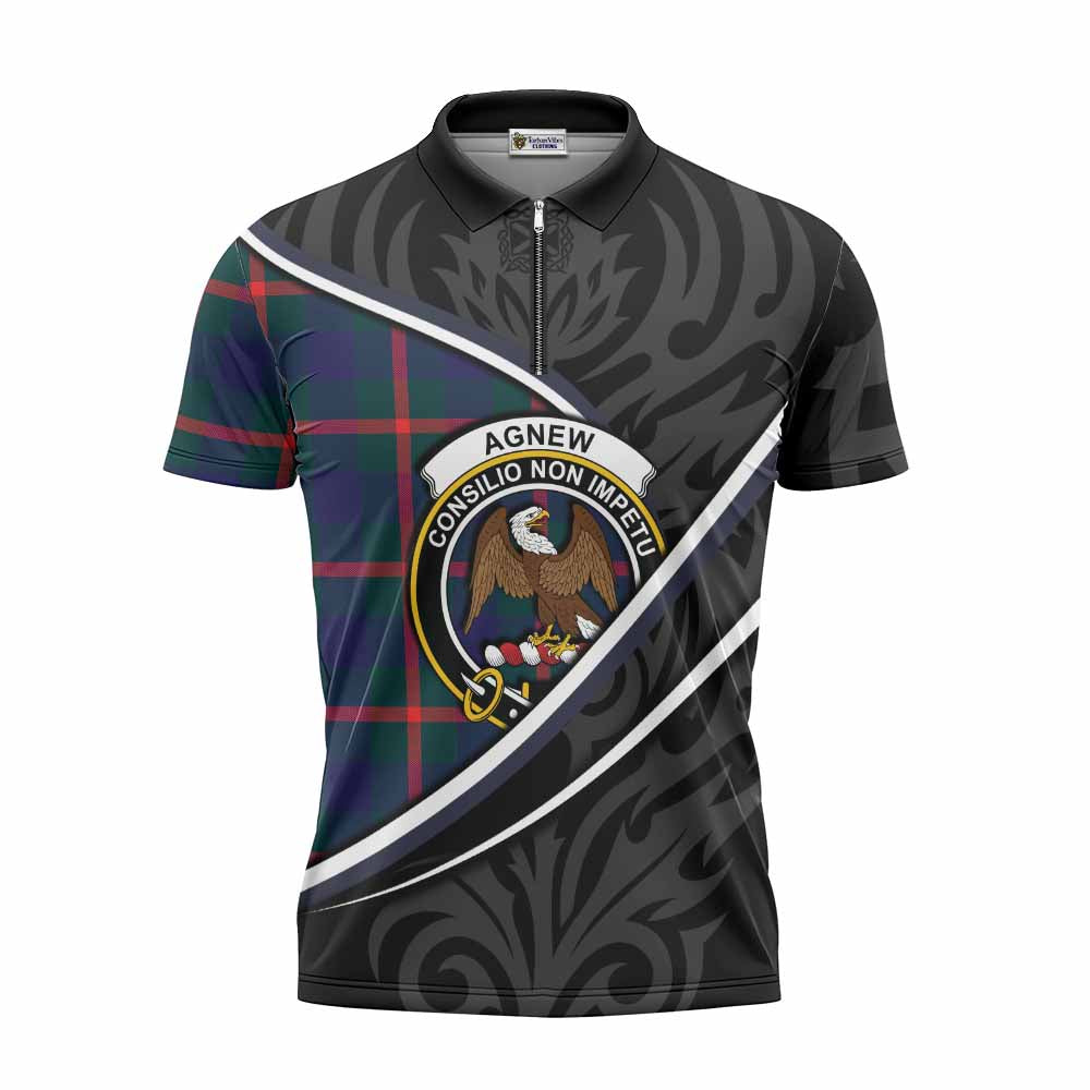 Agnew Tartan Family Crest Zipper Polo Shirt Celtic Scottish Thistle Floral - Tartan Vibes Clothing
