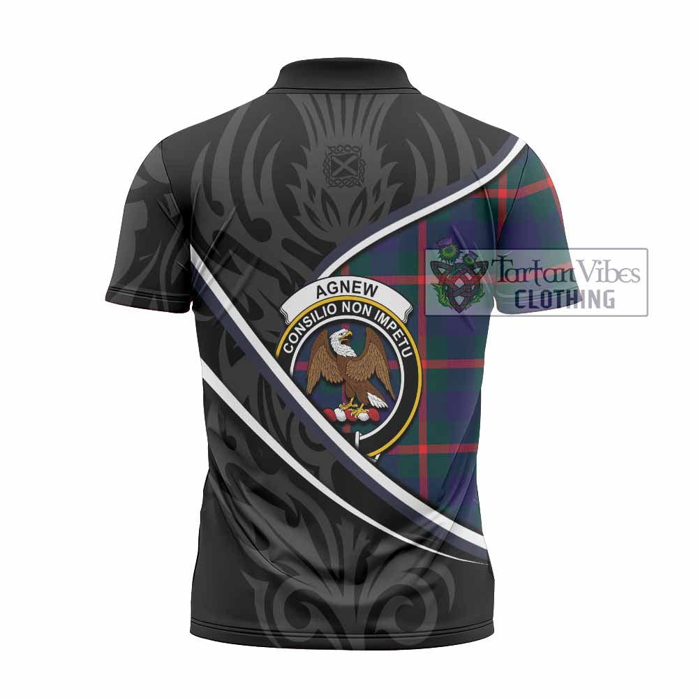 Agnew Tartan Family Crest Zipper Polo Shirt Celtic Scottish Thistle Floral - Tartan Vibes Clothing