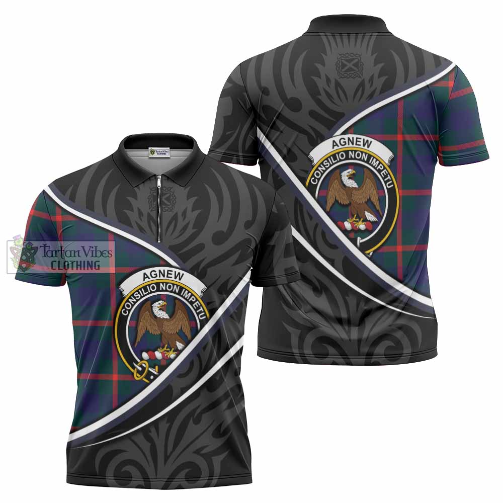 Agnew Tartan Family Crest Zipper Polo Shirt Celtic Scottish Thistle Floral - Tartan Vibes Clothing