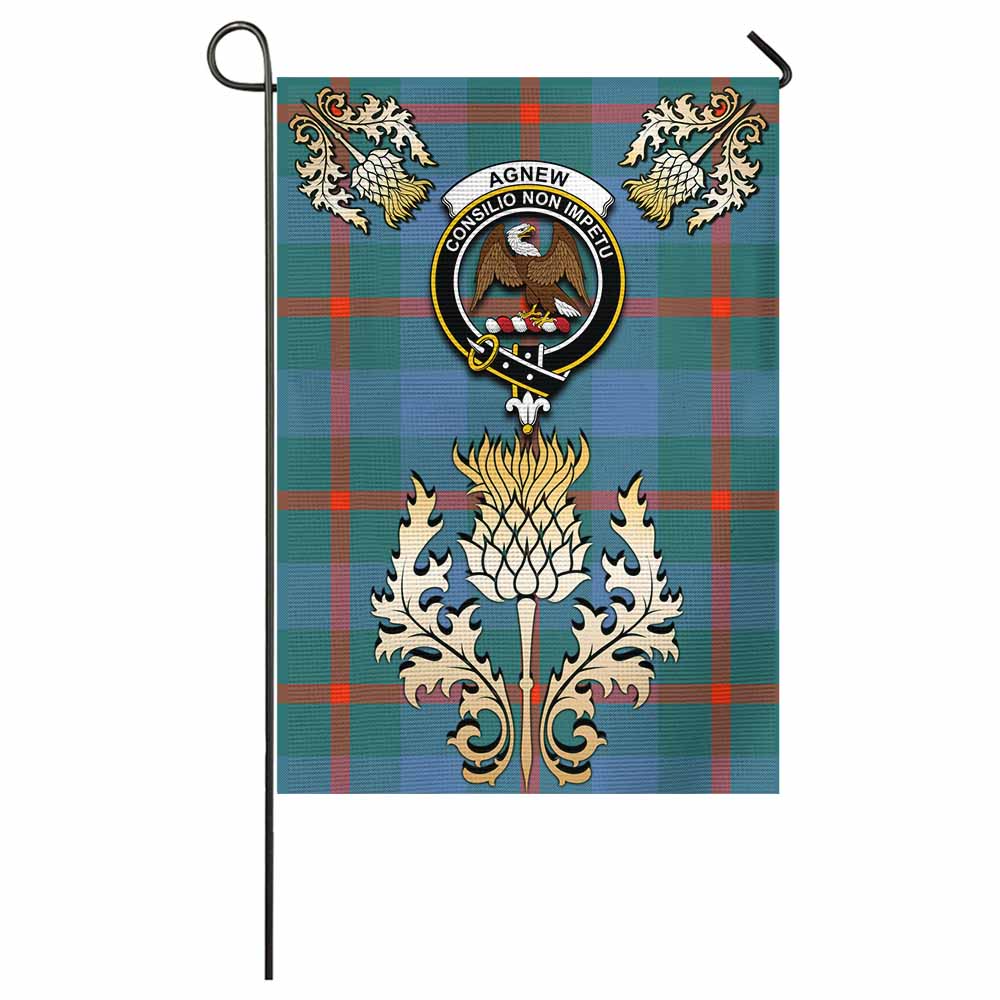 Agnew Tartan Garden Flag with Golden Regal Scottish Thistle Emblem - Tartan Vibes Clothing