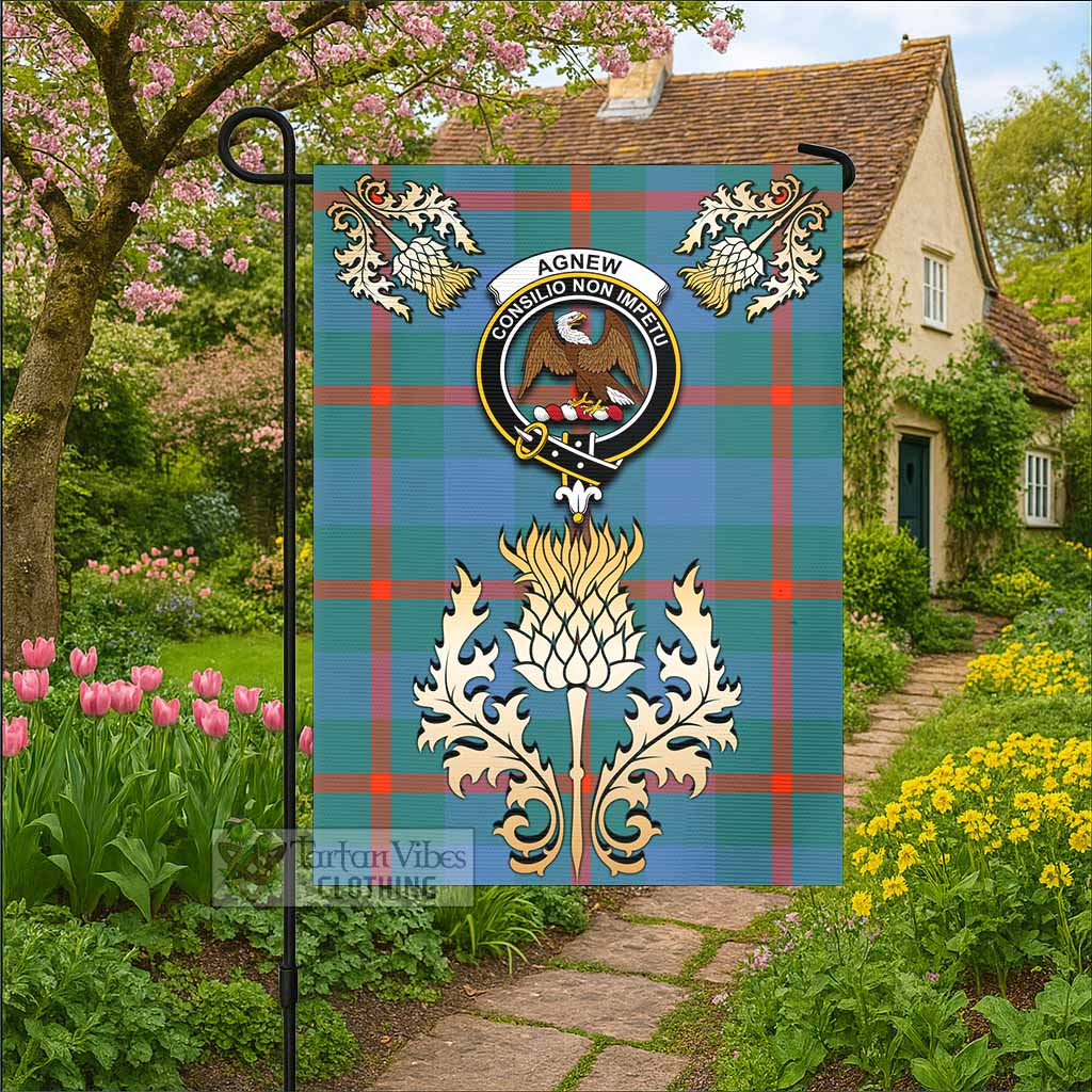 Agnew Tartan Garden Flag with Golden Regal Scottish Thistle Emblem - Tartan Vibes Clothing
