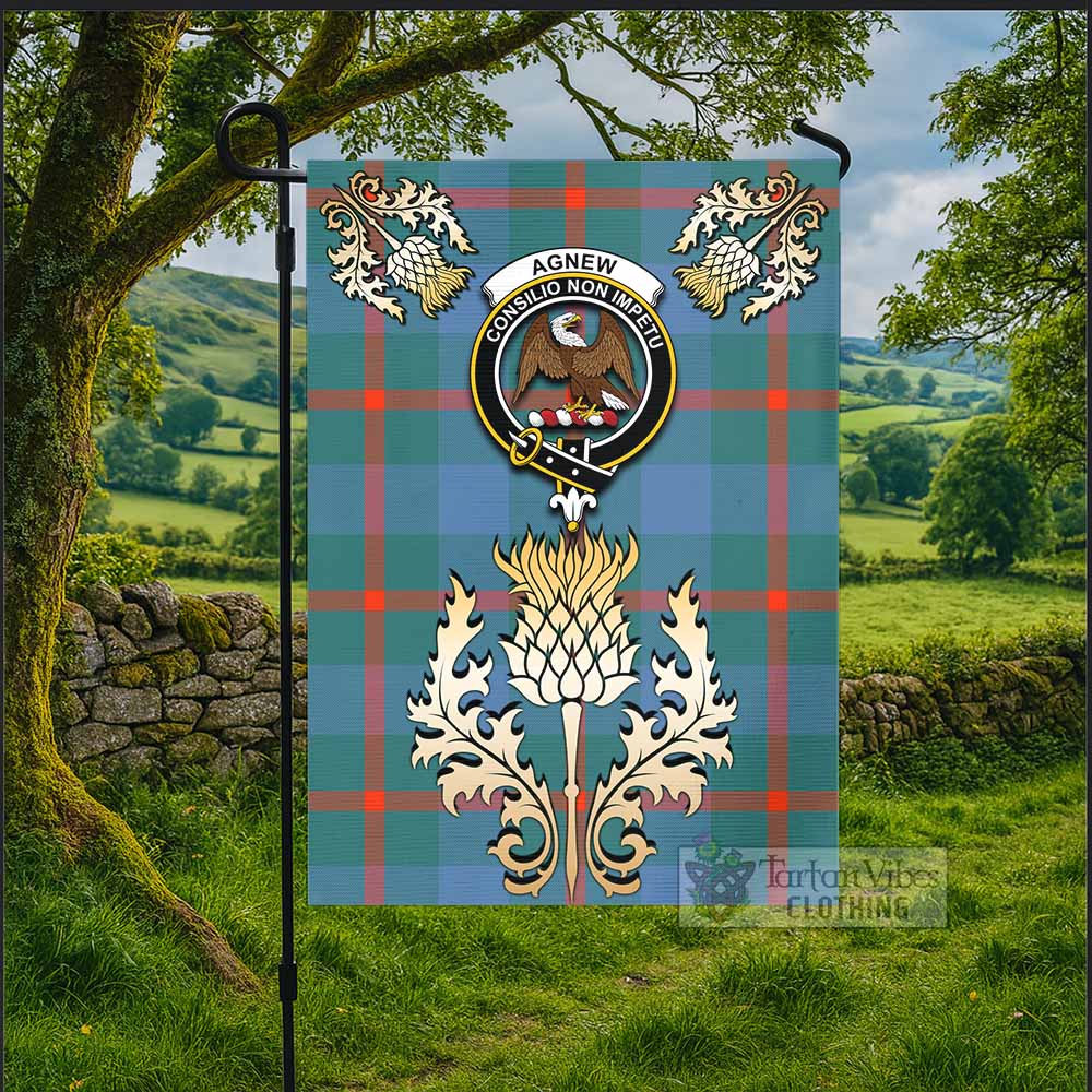 Agnew Tartan Garden Flag with Golden Regal Scottish Thistle Emblem - Tartan Vibes Clothing