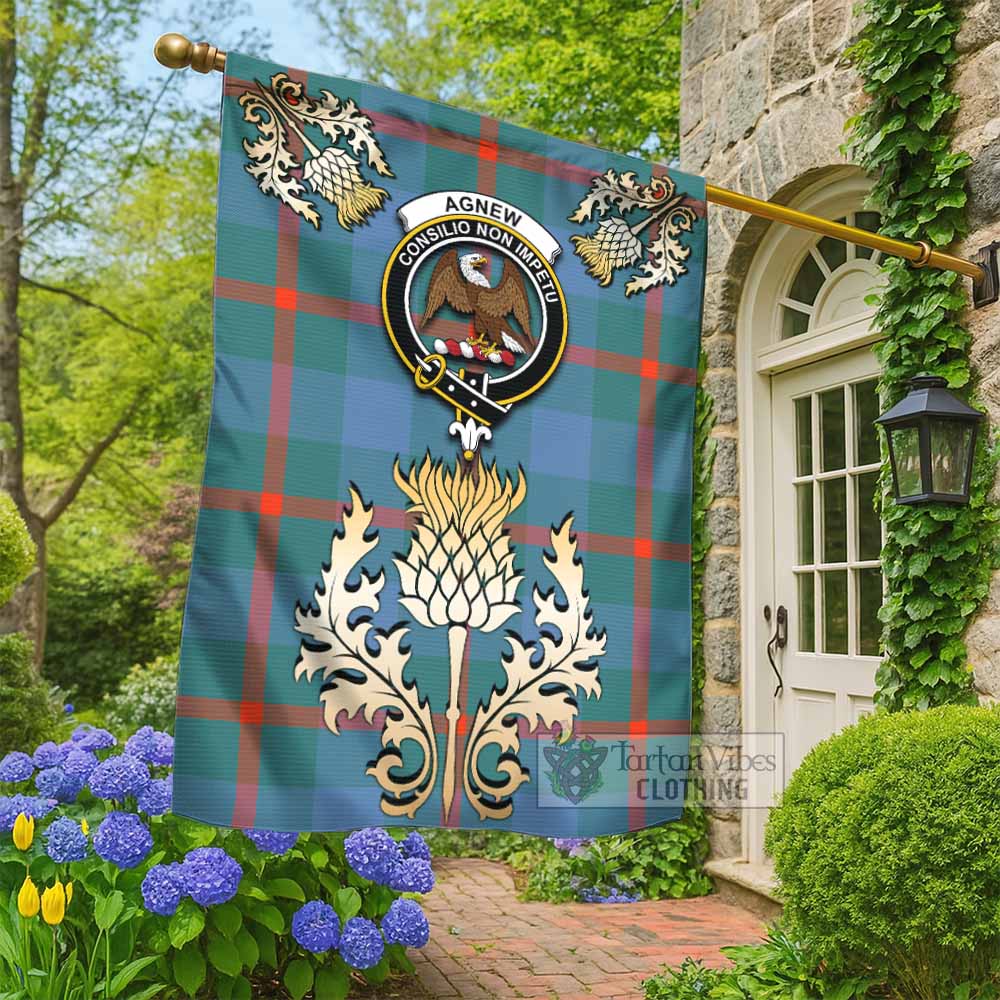 Agnew Tartan Garden Flag with Golden Regal Scottish Thistle Emblem - Tartan Vibes Clothing