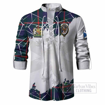 Agnew Tartan Ghillie Shirt with Family Crest and Lion Rampant Grunge Style
