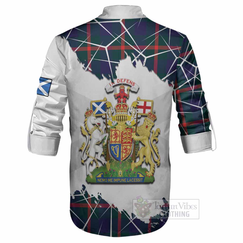 Agnew Tartan Ghillie Shirt with Family Crest and Lion Rampant Grunge Style