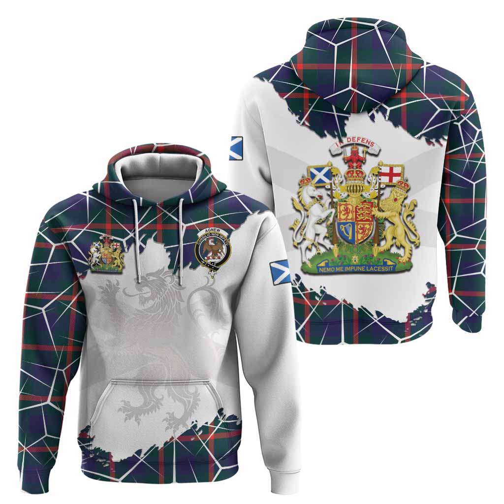 Agnew Tartan Hoodie with Family Crest and Lion Rampant Grunge Style