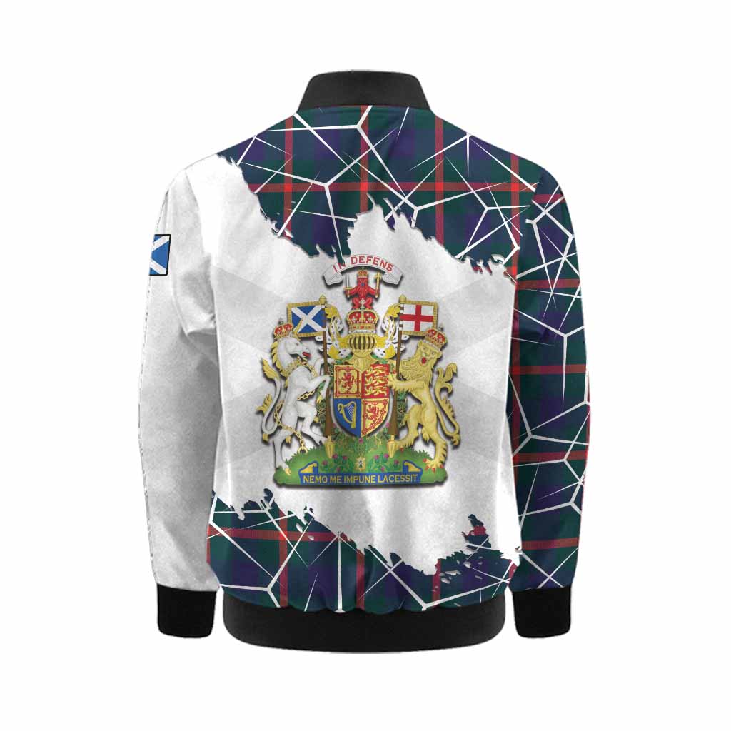 Agnew Tartan Kid Bomber Jacket with Family Crest and Lion Rampant Grunge Style