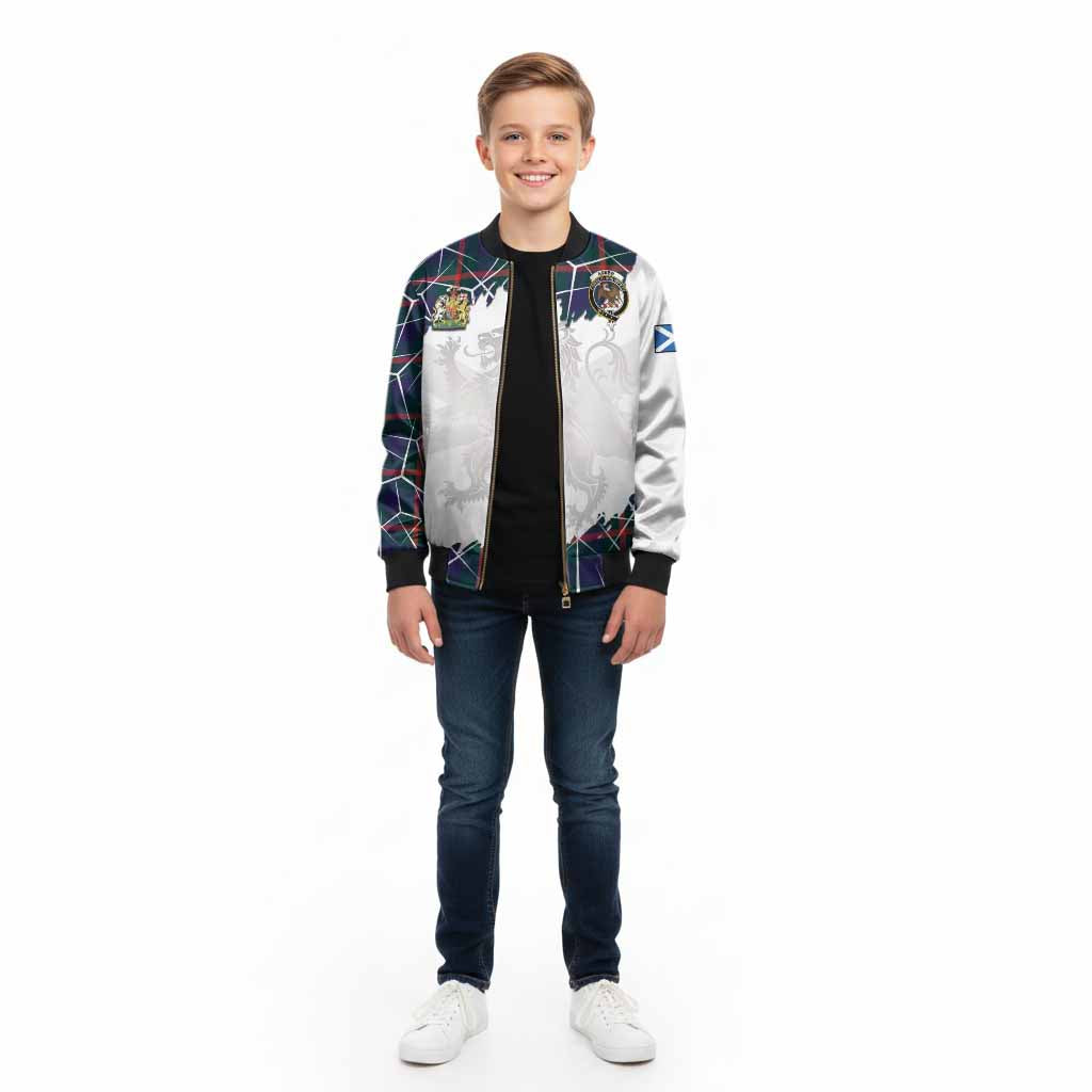 Agnew Tartan Kid Bomber Jacket with Family Crest and Lion Rampant Grunge Style