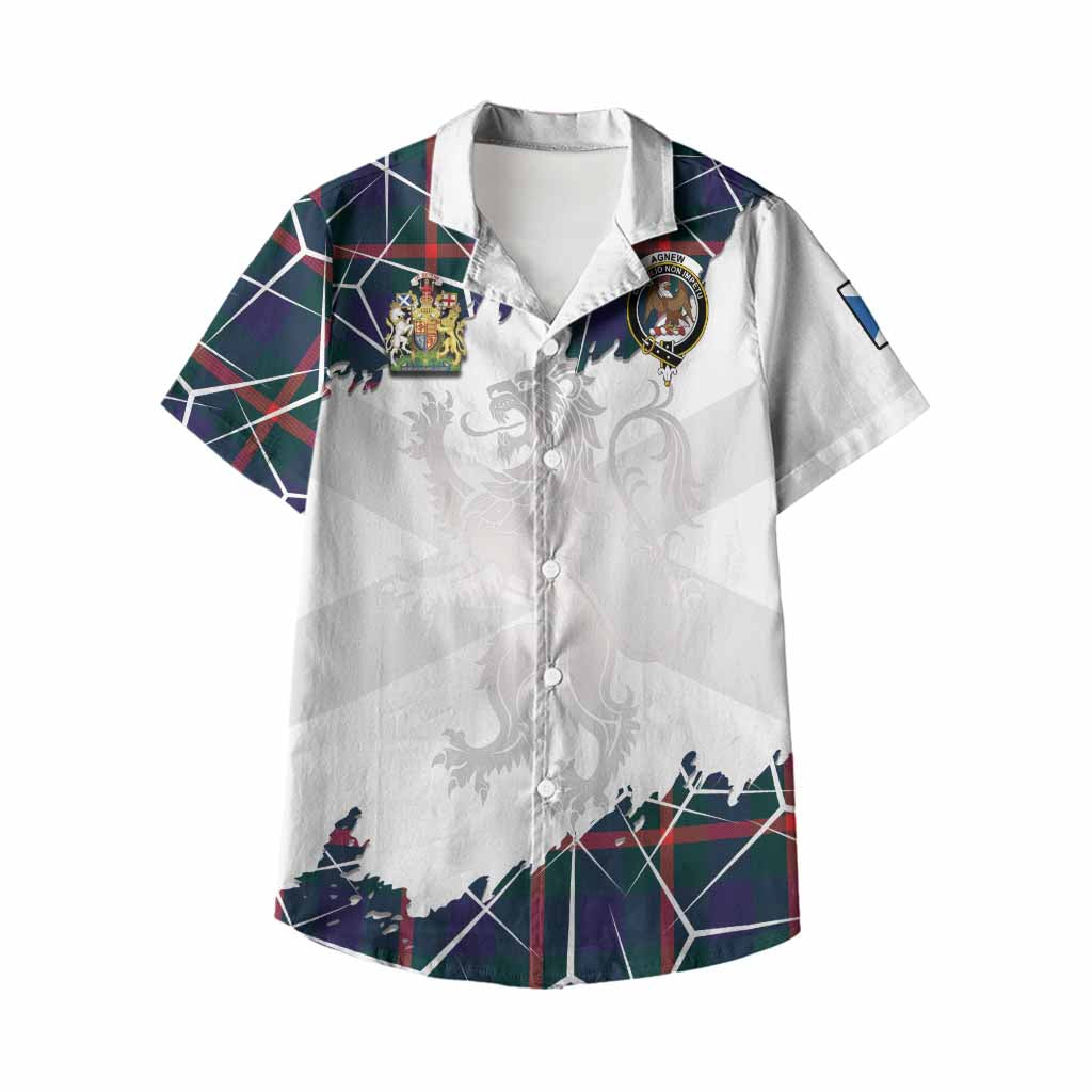 Agnew Tartan Kid Hawaiian Shirt with Family Crest and Lion Rampant Grunge Style