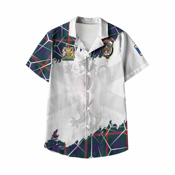 Agnew Tartan Kid Hawaiian Shirt with Family Crest and Lion Rampant Grunge Style
