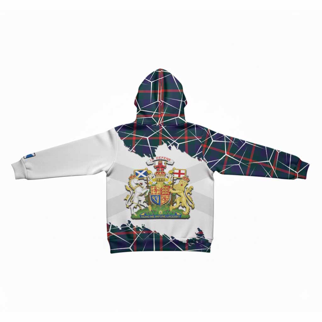 Agnew Tartan Kid Hoodie with Family Crest and Lion Rampant Grunge Style