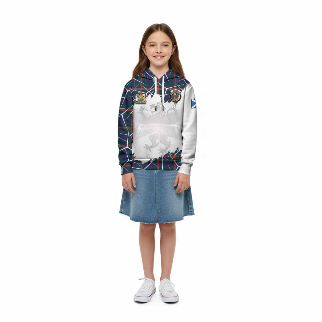 Agnew Tartan Kid Hoodie with Family Crest and Lion Rampant Grunge Style