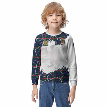Agnew Tartan Kid Knitted Sweatshirt with Family Crest and Lion Rampant Grunge Style
