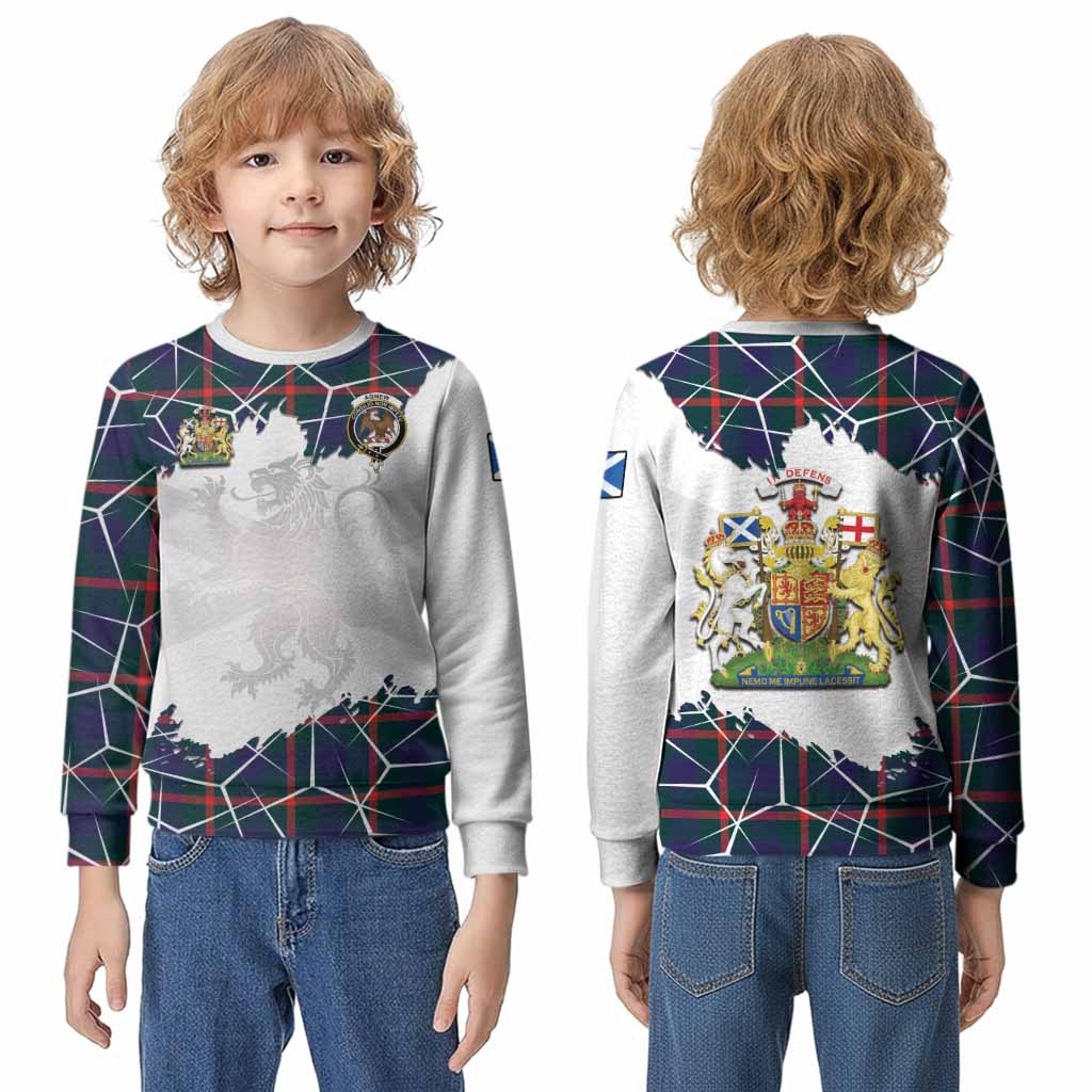 Agnew Tartan Kid Knitted Sweatshirt with Family Crest and Lion Rampant Grunge Style