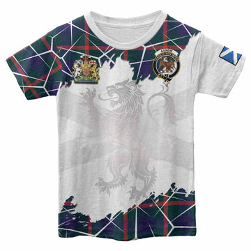 Agnew Tartan Kid T-shirt with Family Crest and Lion Rampant Grunge Style