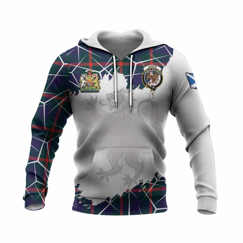 Agnew Tartan Knitted Hoodie with Family Crest and Lion Rampant Grunge Style
