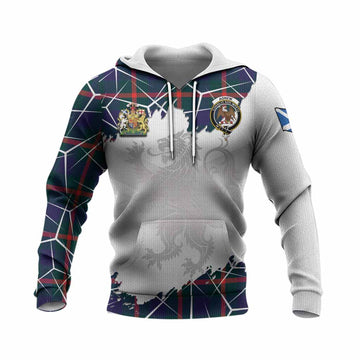 Agnew Tartan Knitted Hoodie with Family Crest and Lion Rampant Grunge Style