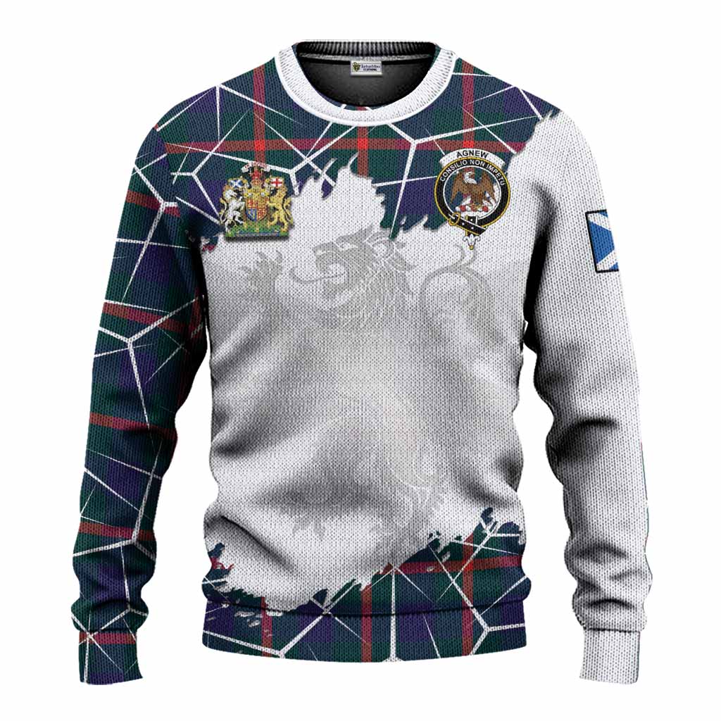 Agnew Tartan Knitted Sweater with Family Crest and Lion Rampant Grunge Style