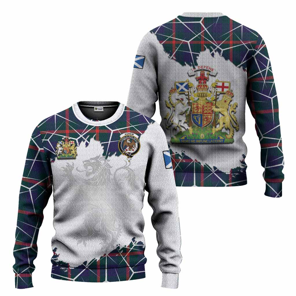 Agnew Tartan Knitted Sweater with Family Crest and Lion Rampant Grunge Style