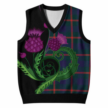 Agnew Tartan Knitted V-Neck Vest Traditional Scottish Thistle