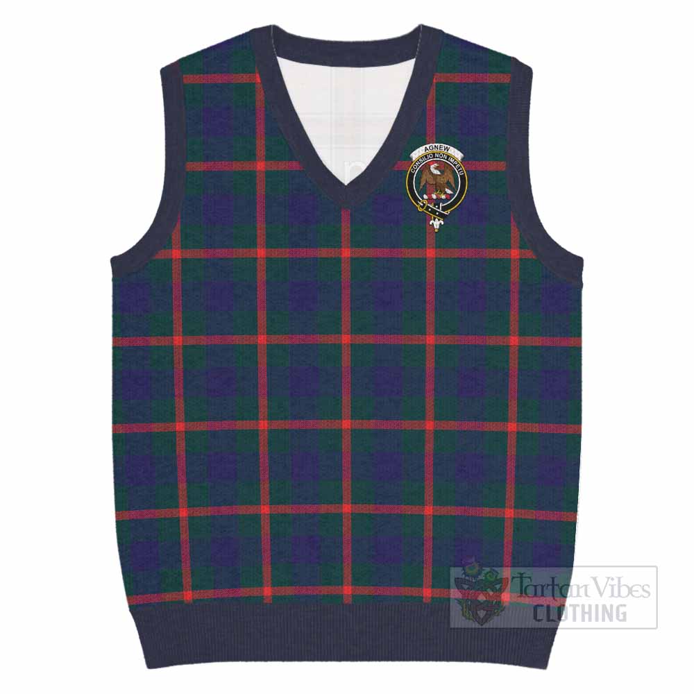 Agnew Tartan Knitted V-Neck Vest with Family Crest - Tartan Vibes Clothing