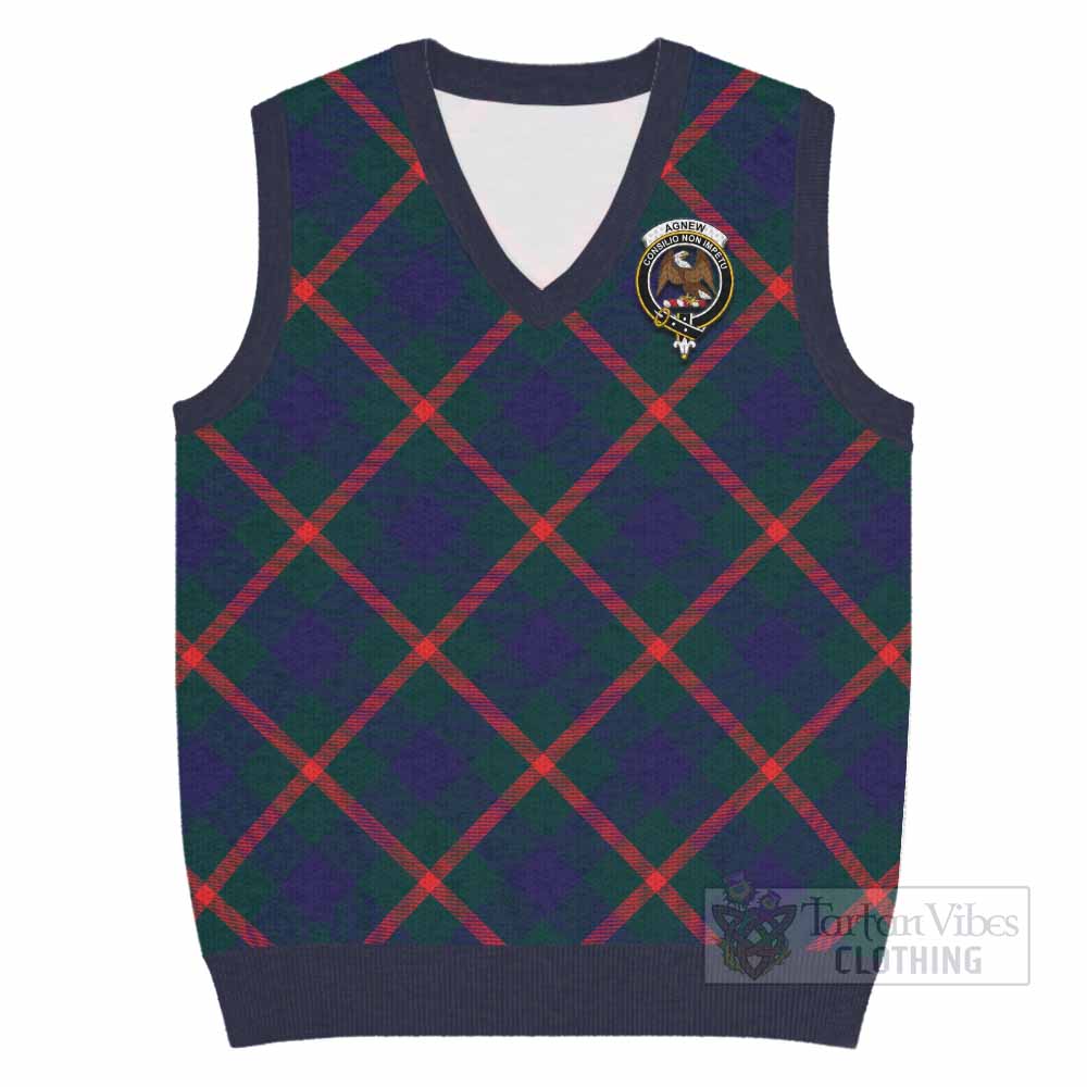 Agnew Tartan Knitted V-Neck Vest with Family Crest Cross Style
