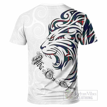 Agnew Tartan Lion Roar T-Shirt Alba Gu Brath with Celtic Motifs