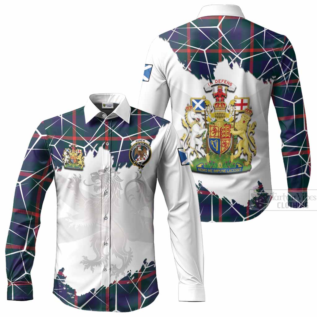 Agnew Tartan Long Sleeve Button Shirts with Family Crest and Lion Rampant Grunge Style