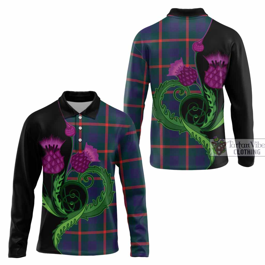 Agnew Tartan Long Sleeve Polo Shirt Traditional Scottish Thistle