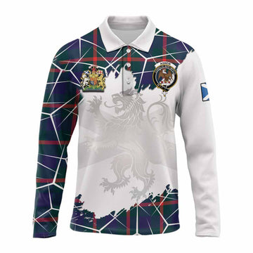 Agnew Tartan Long Sleeve Polo Shirt with Family Crest and Lion Rampant Grunge Style