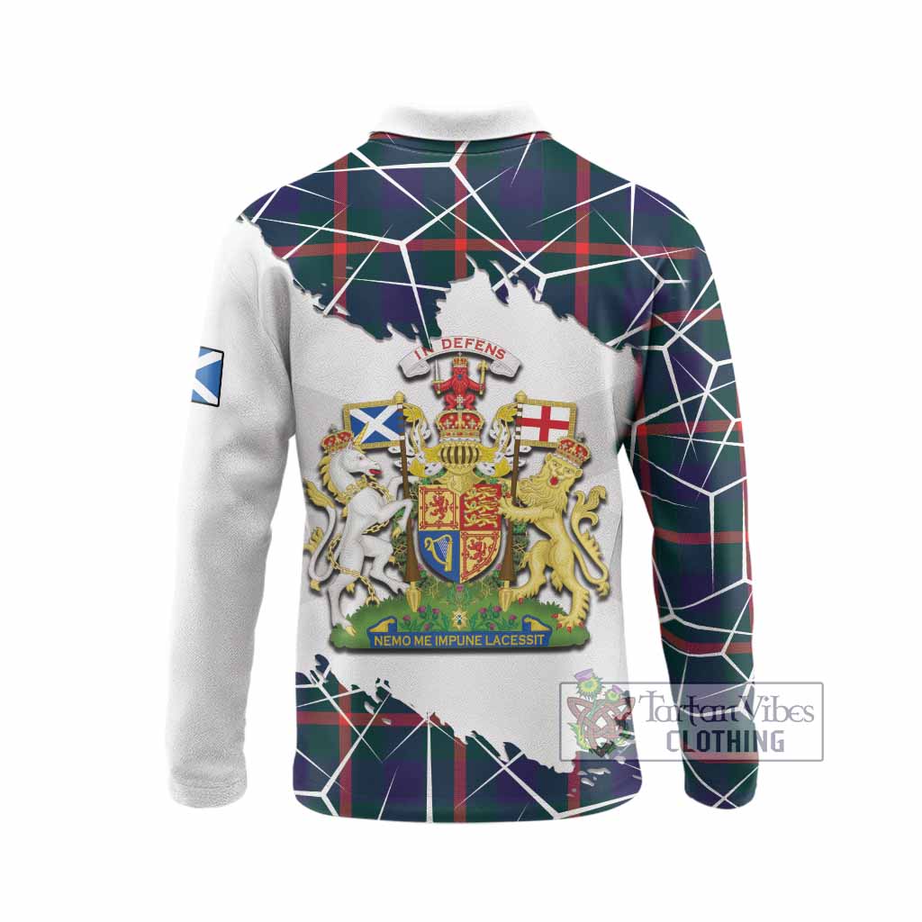 Agnew Tartan Long Sleeve Polo Shirt with Family Crest and Lion Rampant Grunge Style