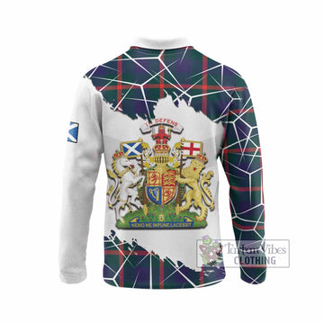 Agnew Tartan Long Sleeve Polo Shirt with Family Crest and Lion Rampant Grunge Style