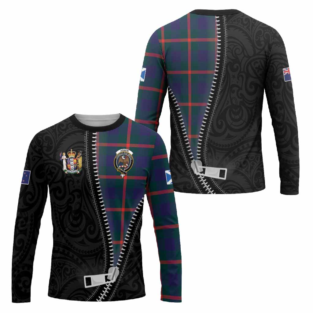 Agnew Tartan Long Sleeve T-Shirt New Zealand Pattern Unique Zipper Stylized