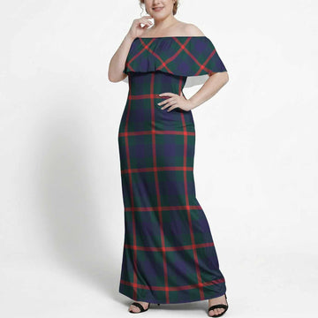 Agnew Tartan Off Shoulder Ruffle Maxi Dress