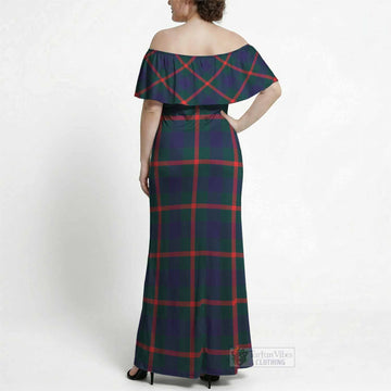 Agnew Tartan Off Shoulder Ruffle Maxi Dress