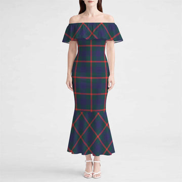 Agnew Tartan Off Shoulder Ruffle Mermaid Maxi Dress