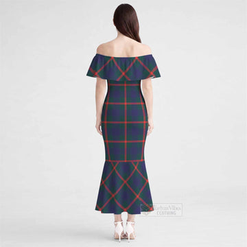 Agnew Tartan Off Shoulder Ruffle Mermaid Maxi Dress
